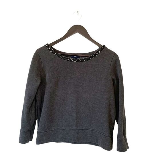 GAP Factory Dark Grey Gemstones Boatneck Sweatshirt - Picture 1 of 6